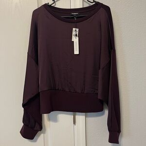 NWT Express Burgundy/Maroon Heavy Long Sleeve Crewneck with Satin Panel Size M